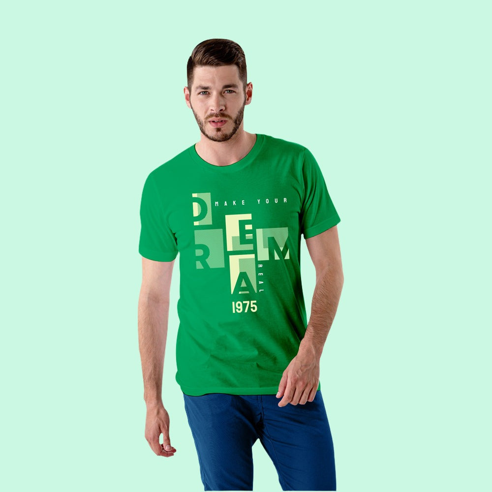 dream graphic  green blank T-shirt with model