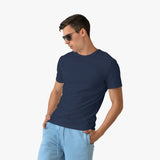 Suvin Cotton Men's T-Shirt Navy Blue